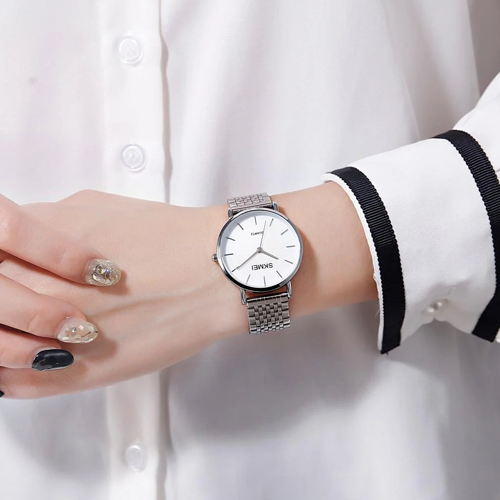 Light & Thin Waterproof Quartz Watch for Women with Steel