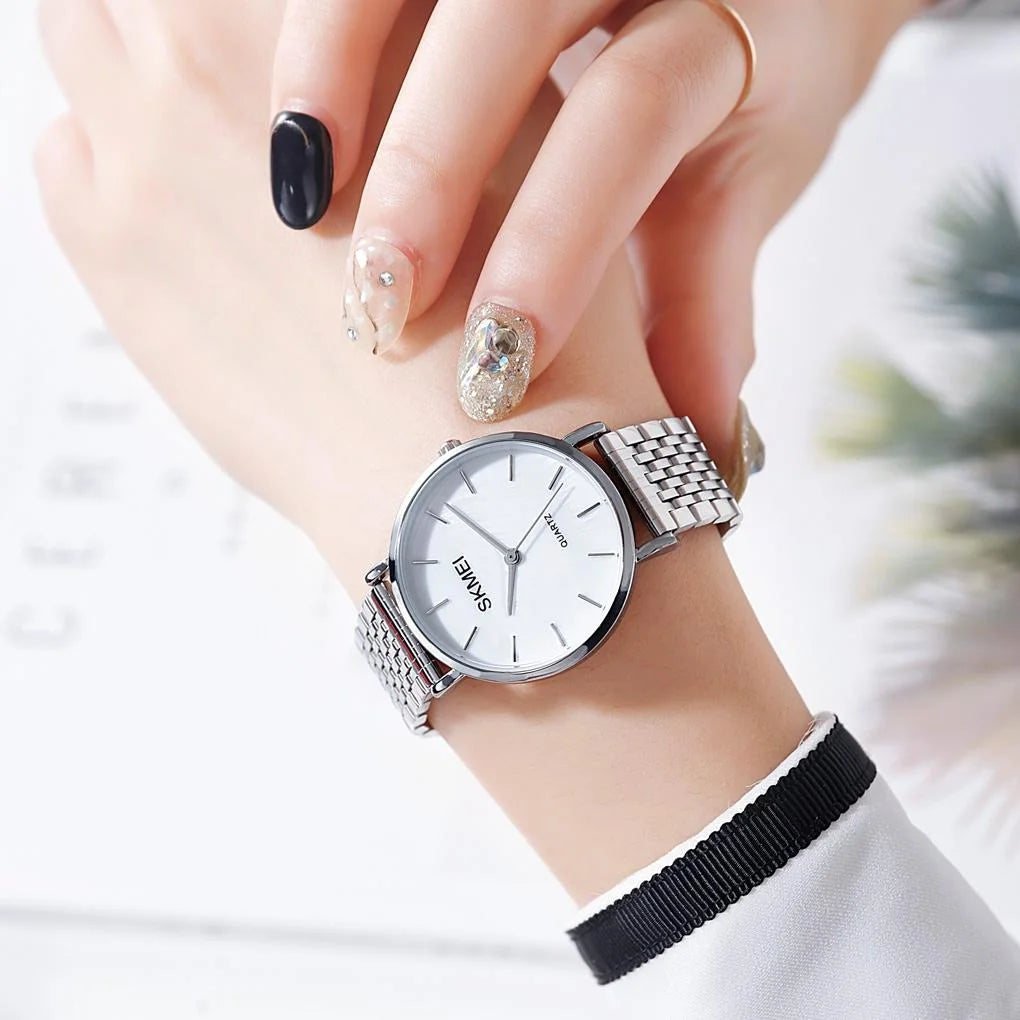 Light & Thin Waterproof Quartz Watch for Women with Steel