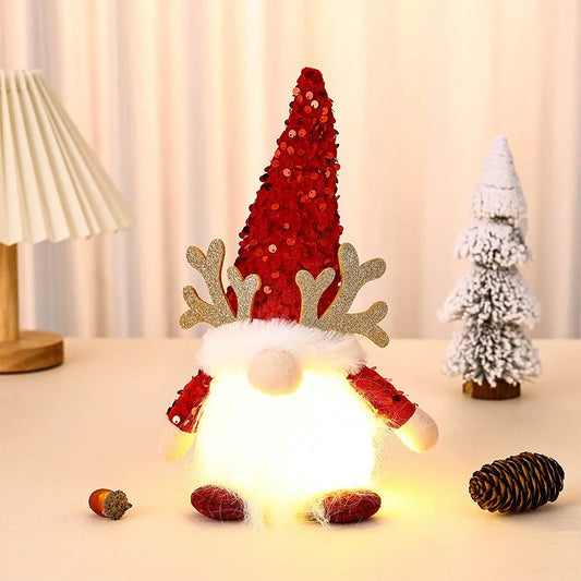 Light-Up Christmas Gnome Plush Doll with Sequin Hat &