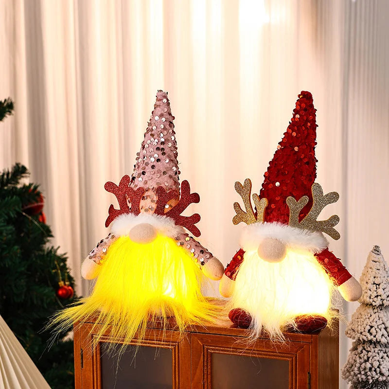 Light-Up Christmas Gnome Plush Doll with Sequin Hat &
