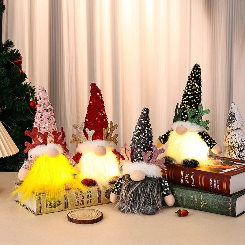 Light-Up Christmas Gnome Plush Doll with Sequin Hat &
