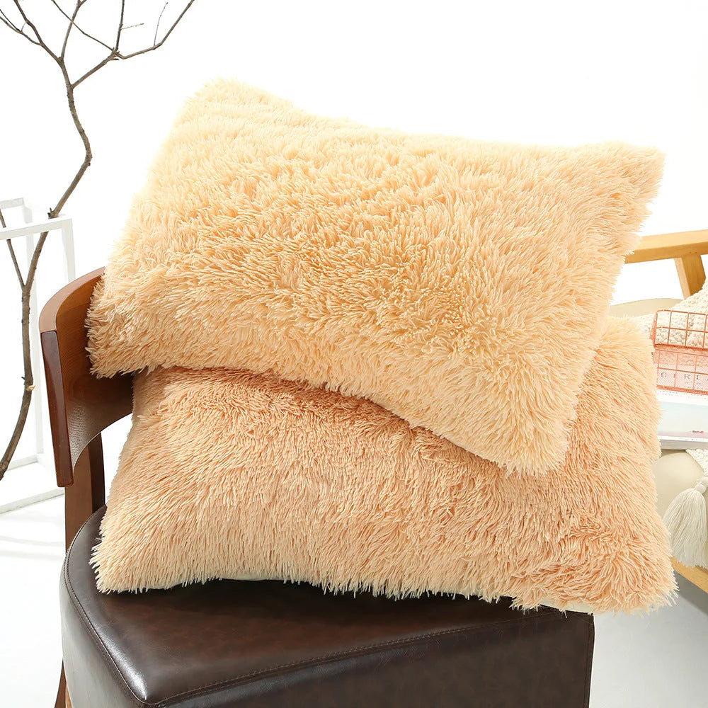 Light Yellow Faux Fur Pillowcase Set - Crystal Velvet Plush