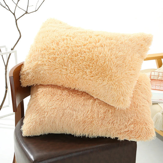 Light Yellow Faux Fur Pillowcase Set - Crystal Velvet Plush