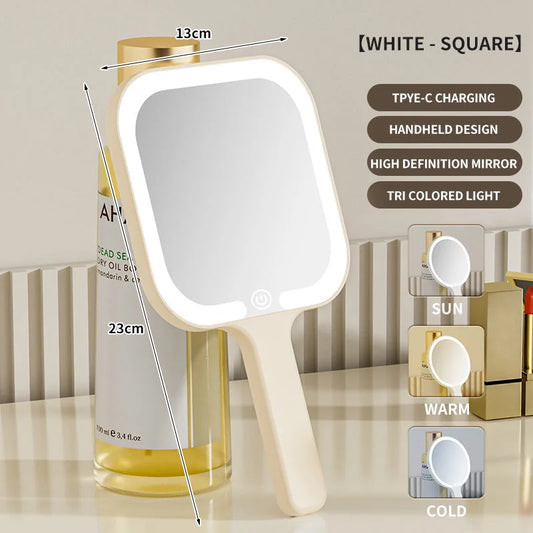 Light Yellow Square Portable Handheld LED Makeup Mirror