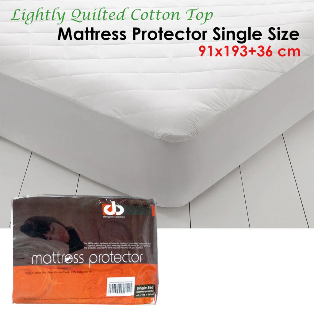 Lightly Quilted Mattress Protector Cotton Top Single - Home