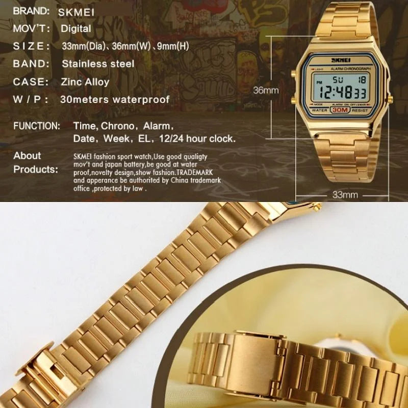Lightweight Waterproof Men Electronic Watch with Steel Band