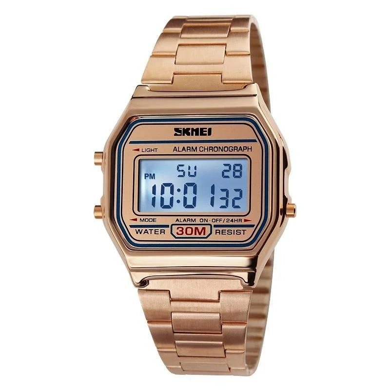 Lightweight Waterproof Men Electronic Watch with Steel Band