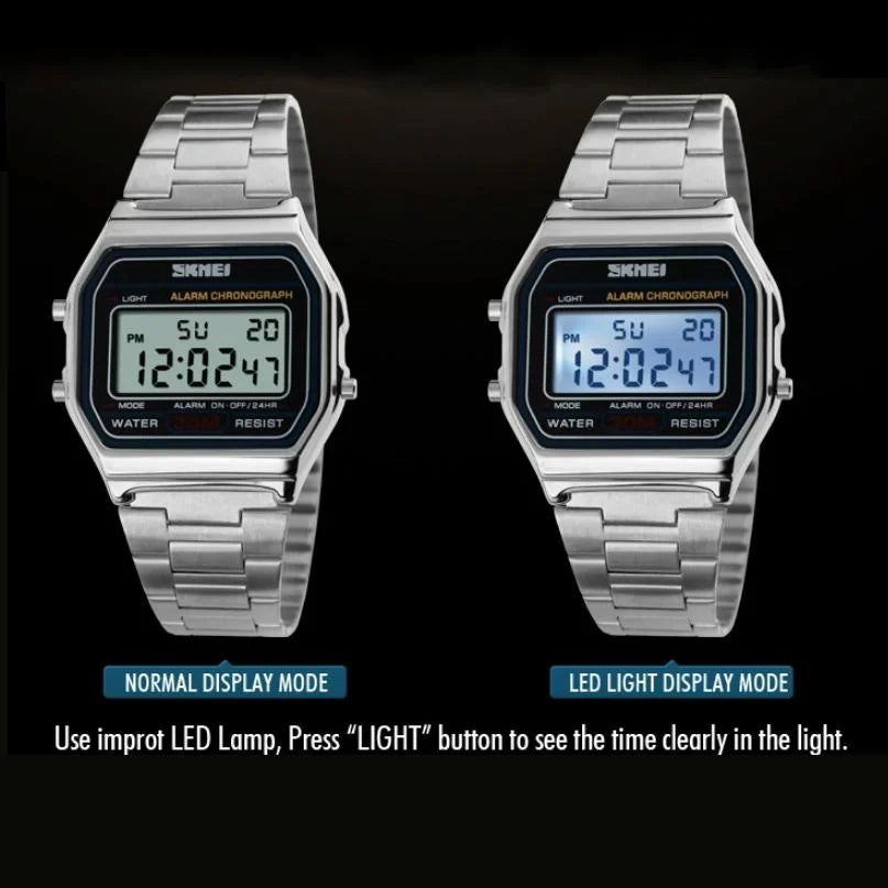 Lightweight Waterproof Men Electronic Watch with Steel Band