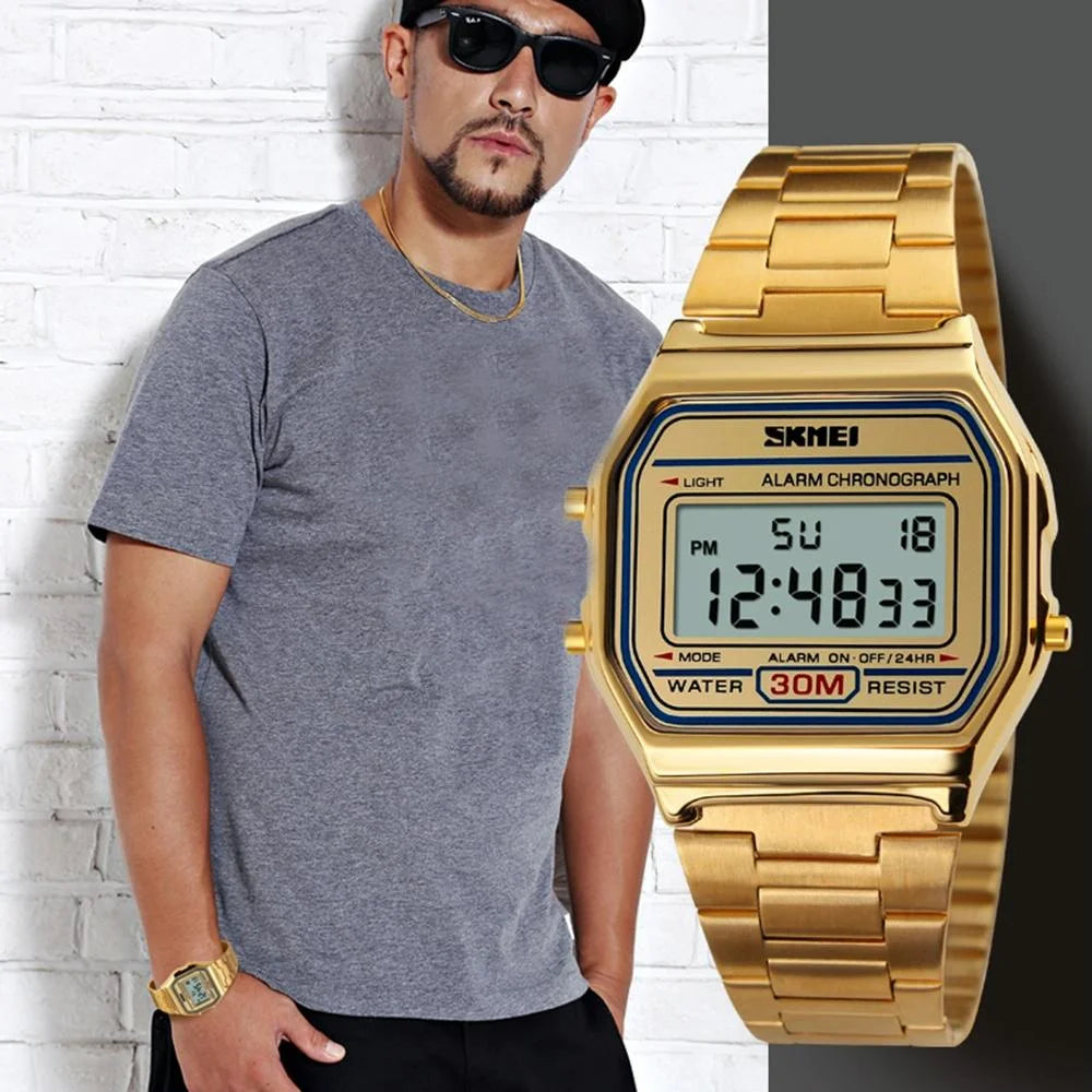 Lightweight Waterproof Men Electronic Watch with Steel Band