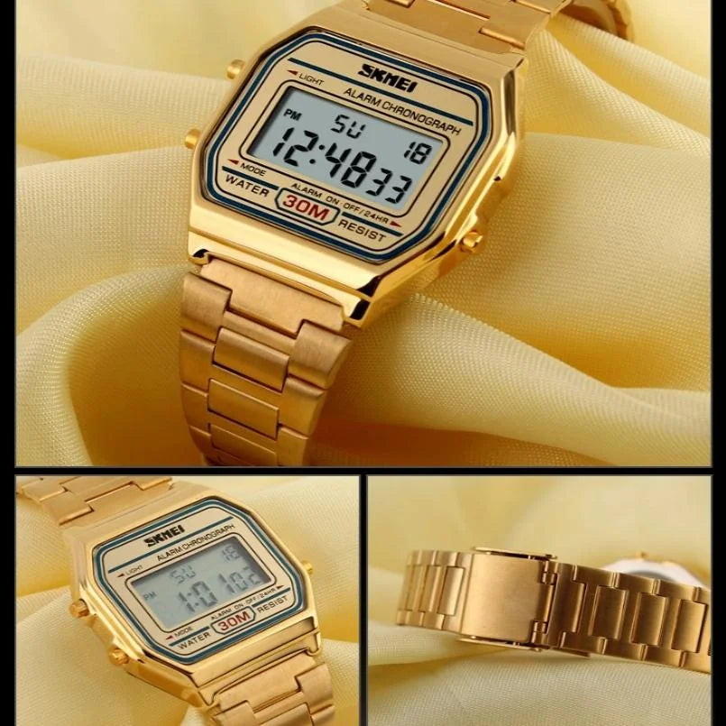 Lightweight Waterproof Men Electronic Watch with Steel Band