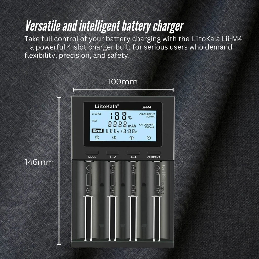 LiitoKala Lii-M4 Smart Battery Charger LCD - 4-Slot USB
