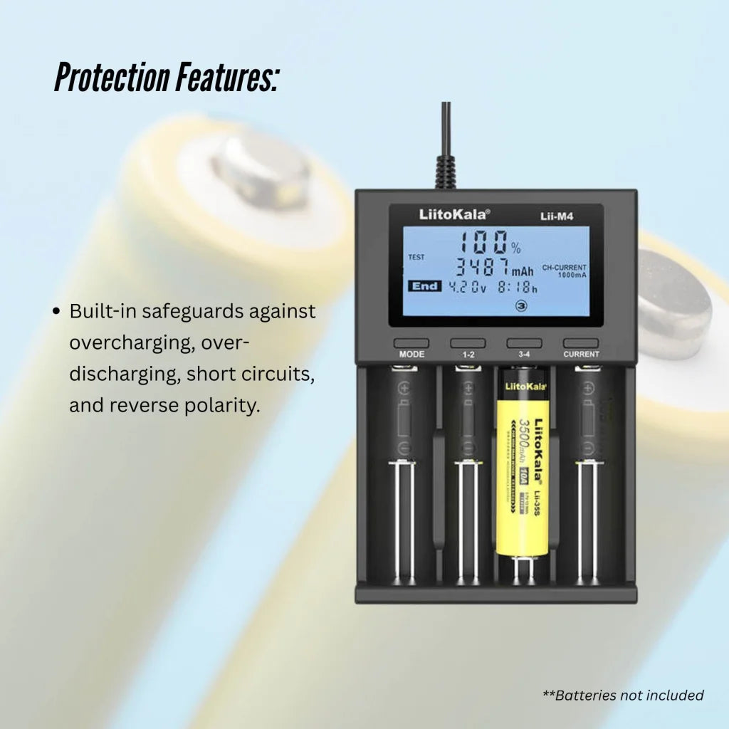 LiitoKala Lii-M4 Smart Battery Charger LCD - 4-Slot USB