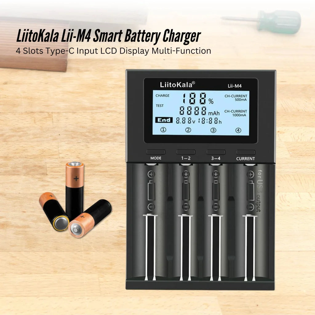 LiitoKala Lii-M4 Smart Battery Charger LCD - 4-Slot USB