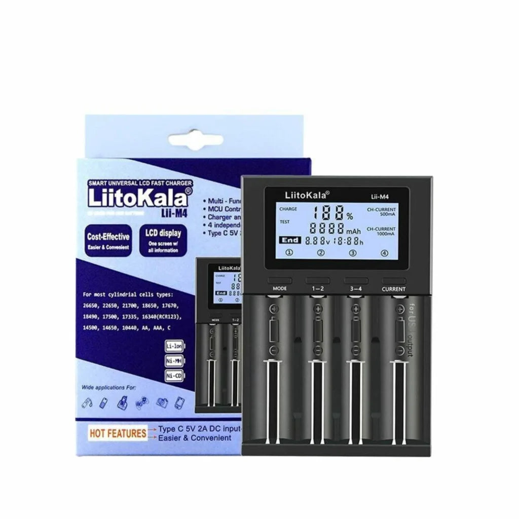 LiitoKala Lii-M4 Smart Battery Charger LCD - 4-Slot USB