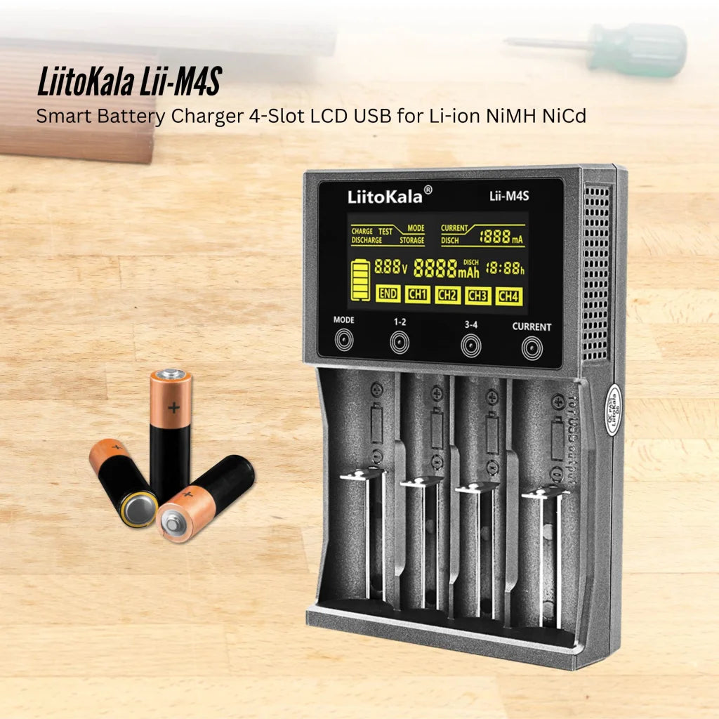 LiitoKala Lii-M4S Battery Charger LCD 4-Slot USB Li-ion
