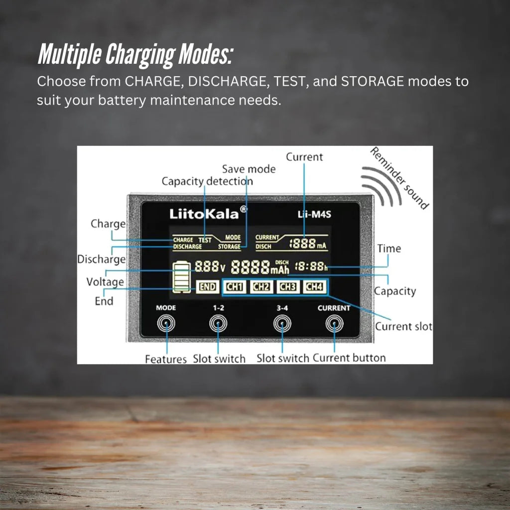 LiitoKala Lii-M4S Battery Charger LCD 4-Slot USB Li-ion