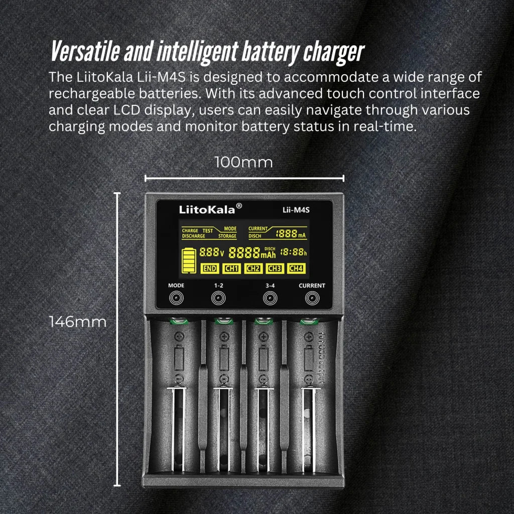 LiitoKala Lii-M4S Battery Charger LCD 4-Slot USB Li-ion