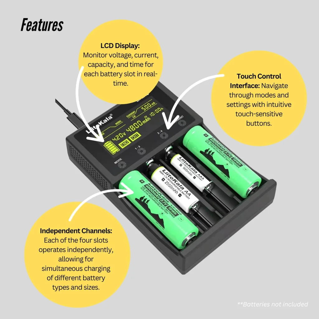 LiitoKala Lii-M4S Battery Charger LCD 4-Slot USB Li-ion