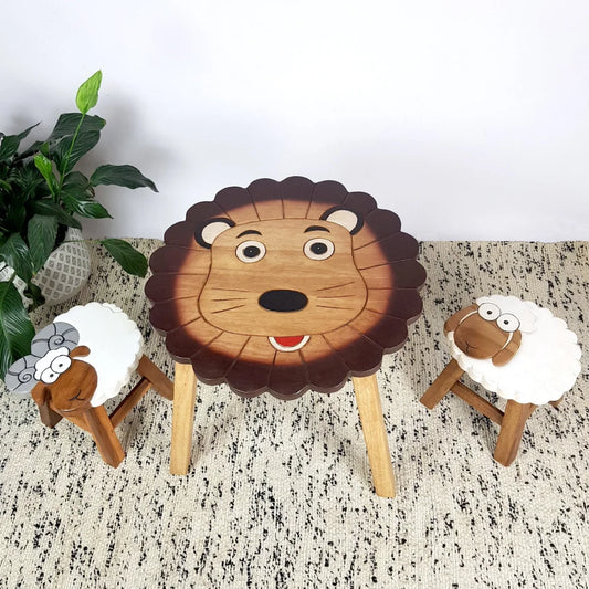 Lion Table + 2 Stools Set - Furniture > Bar Stools & Chairs