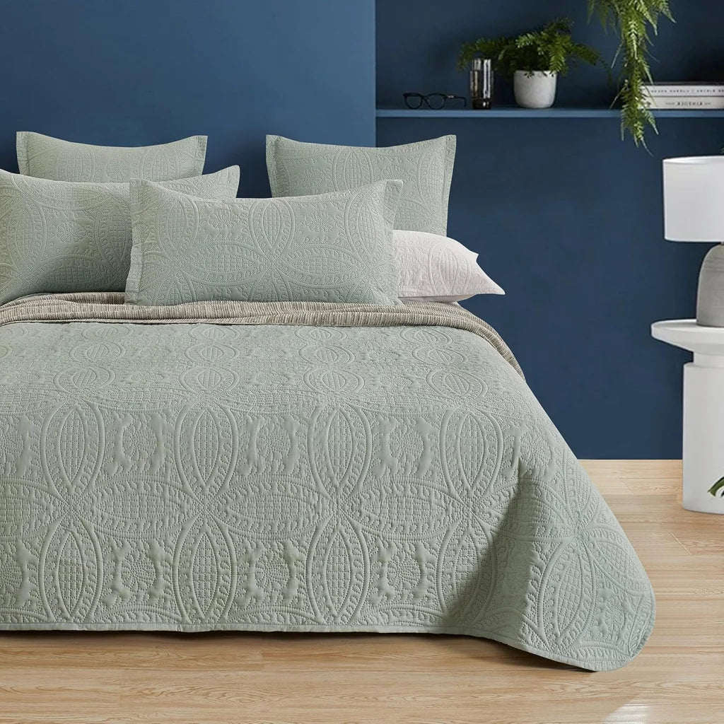 Lisbon Quilted Embossed Coverlet Set (3Pcs) - Double/Queen