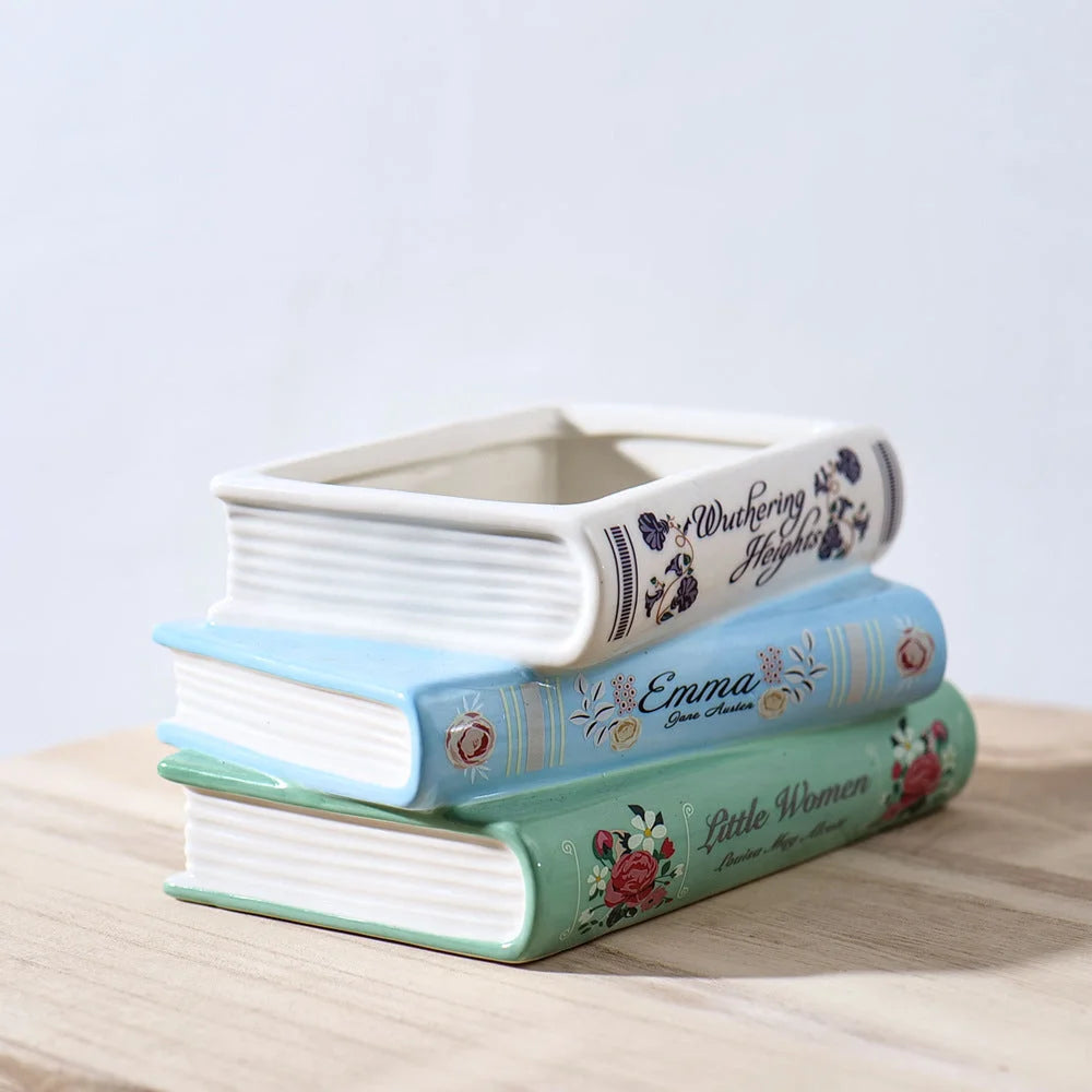 Literary Book Vase - Creative Ceramic Planter & Desk