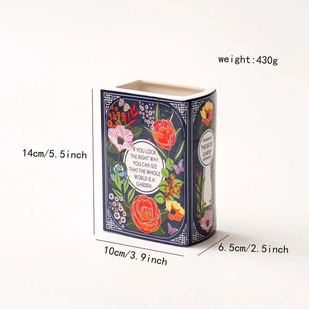 Literary Book Vase - Creative Ceramic Planter & Desk