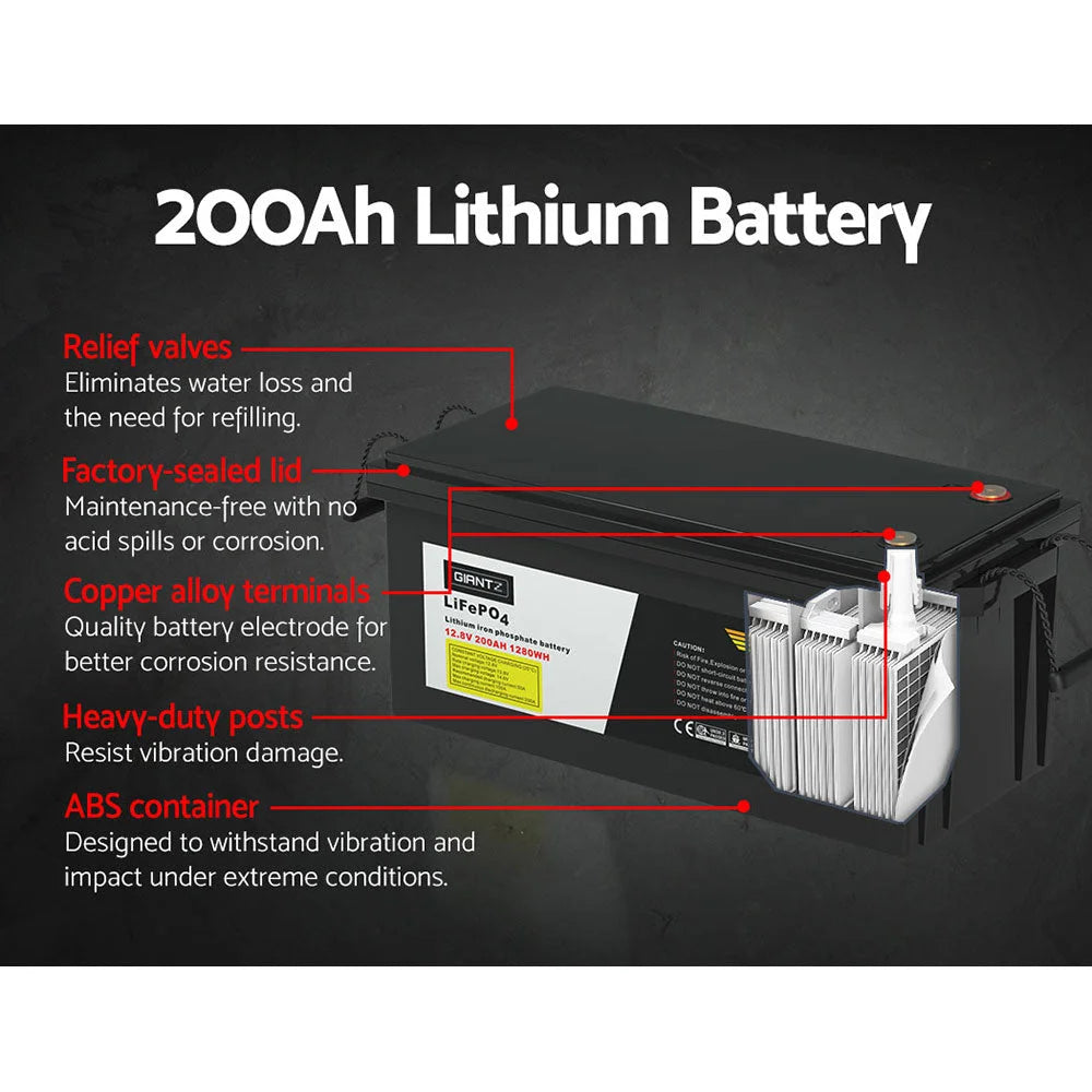 Lithium Iron Battery 200AH 12.8V LiFePO4 Deep Cycle for 4WD