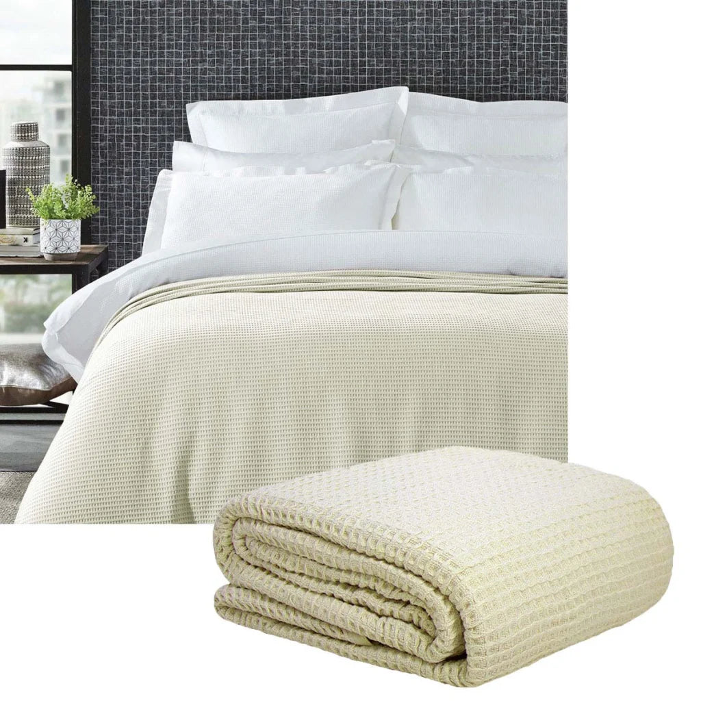 Living 350gsm 100 Cotton Breathable Waffle Blanket Queen