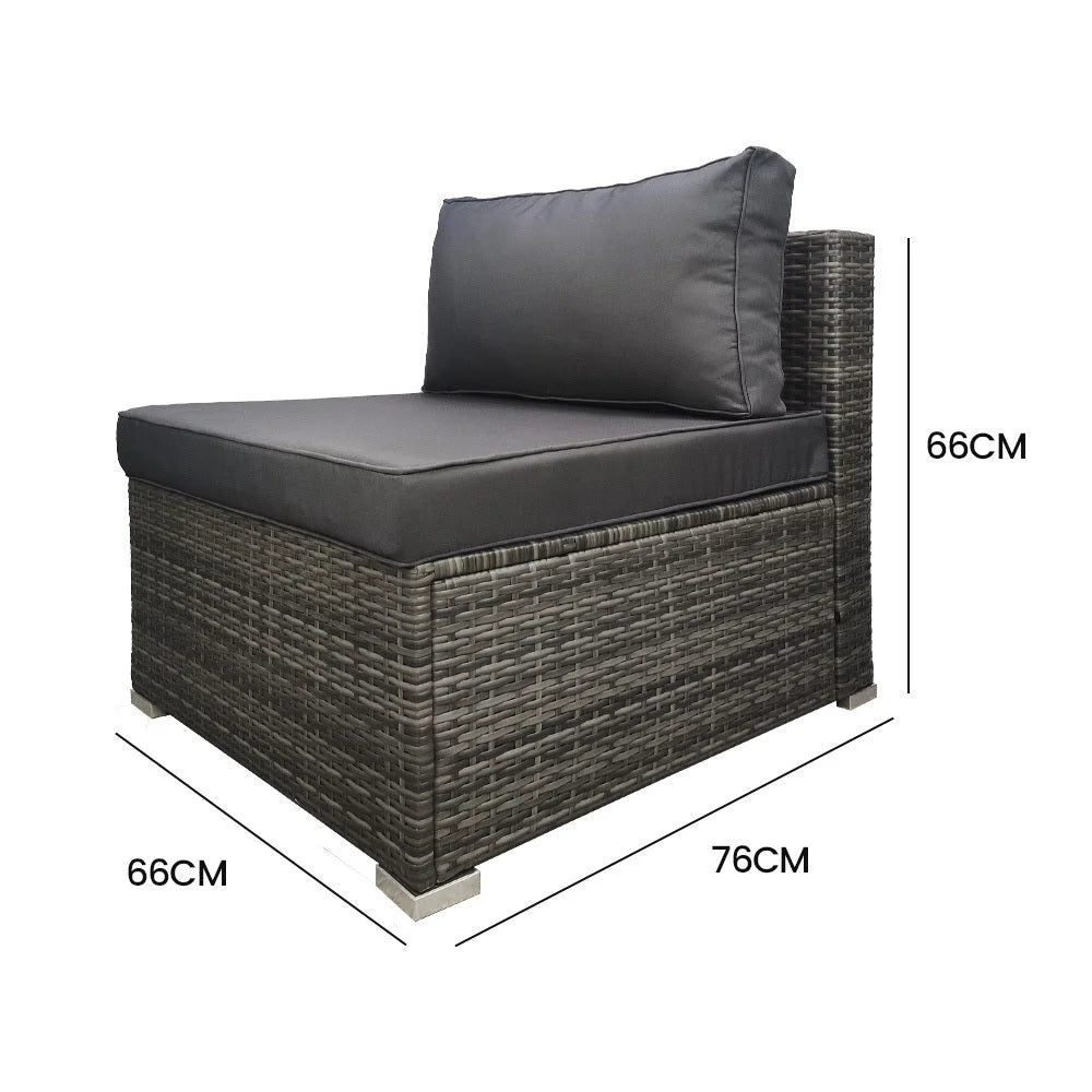 Grey rattan london seater outdoor with component details and storage context