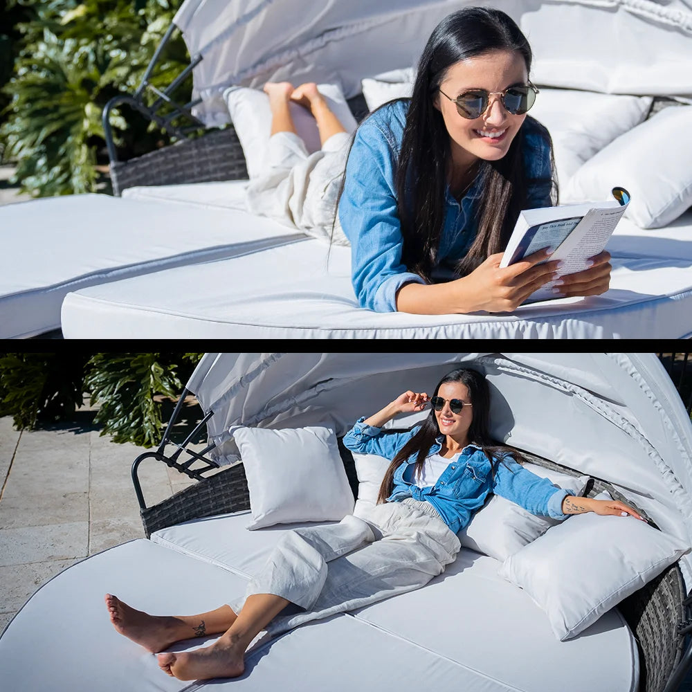 LONDON RATTAN 3PC Outdoor Daybed Patio Rattan Sofa Sun