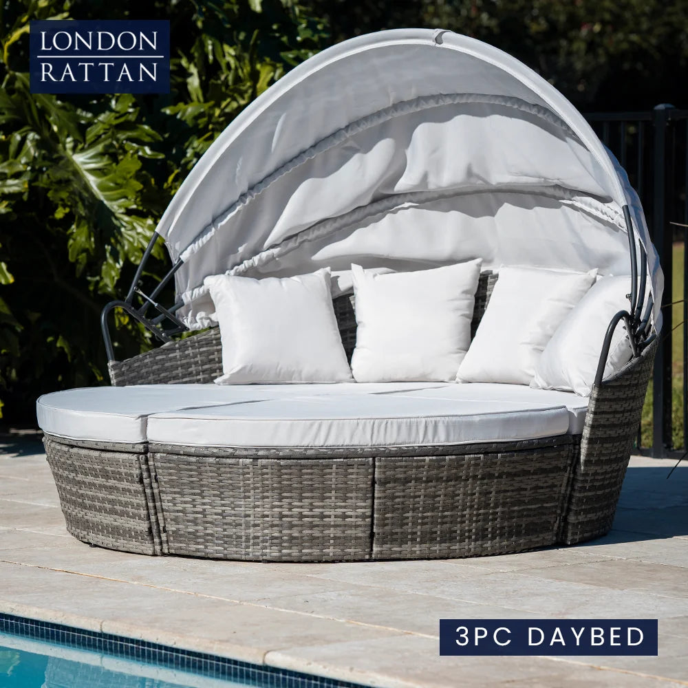 LONDON RATTAN 3PC Outdoor Daybed Patio Rattan Sofa Sun