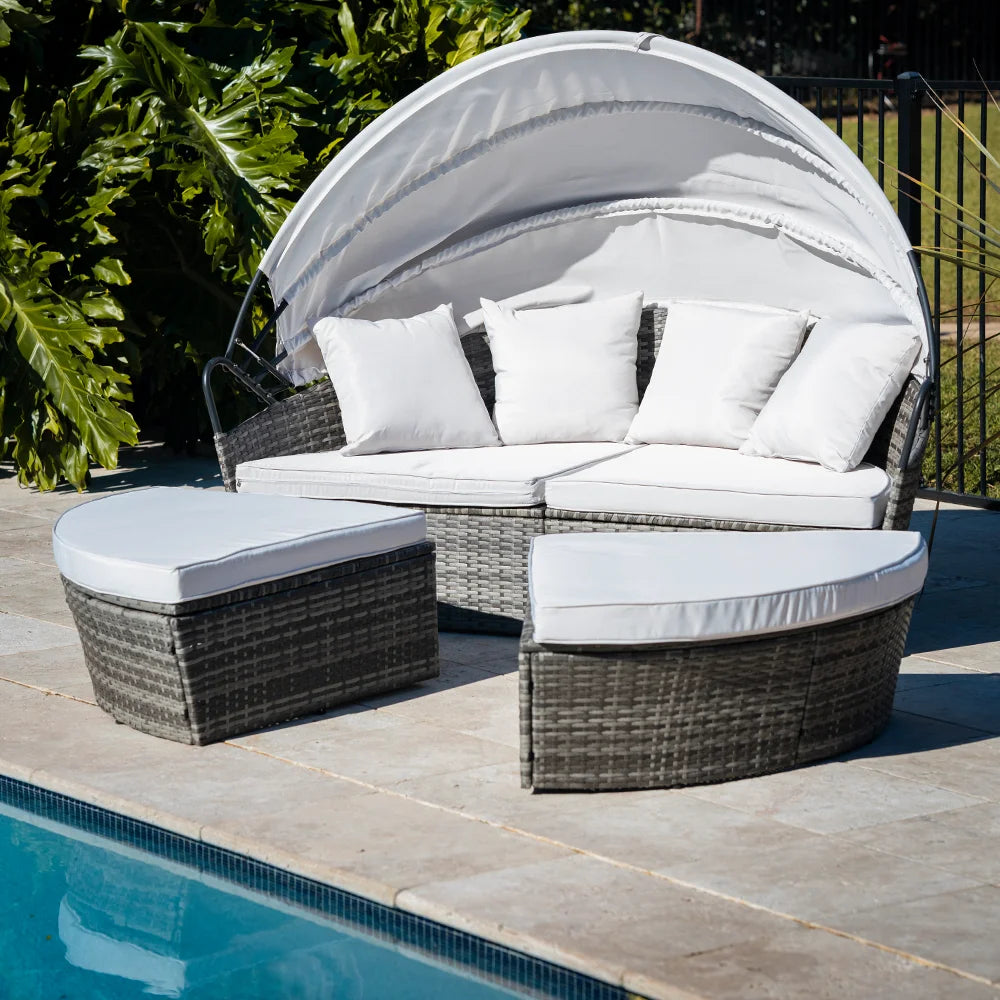 LONDON RATTAN 3PC Outdoor Daybed Patio Rattan Sofa Sun