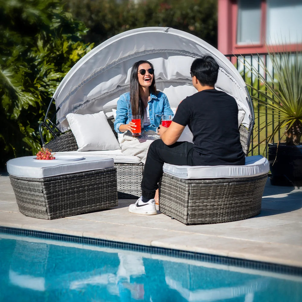 LONDON RATTAN 3PC Outdoor Daybed Patio Rattan Sofa Sun