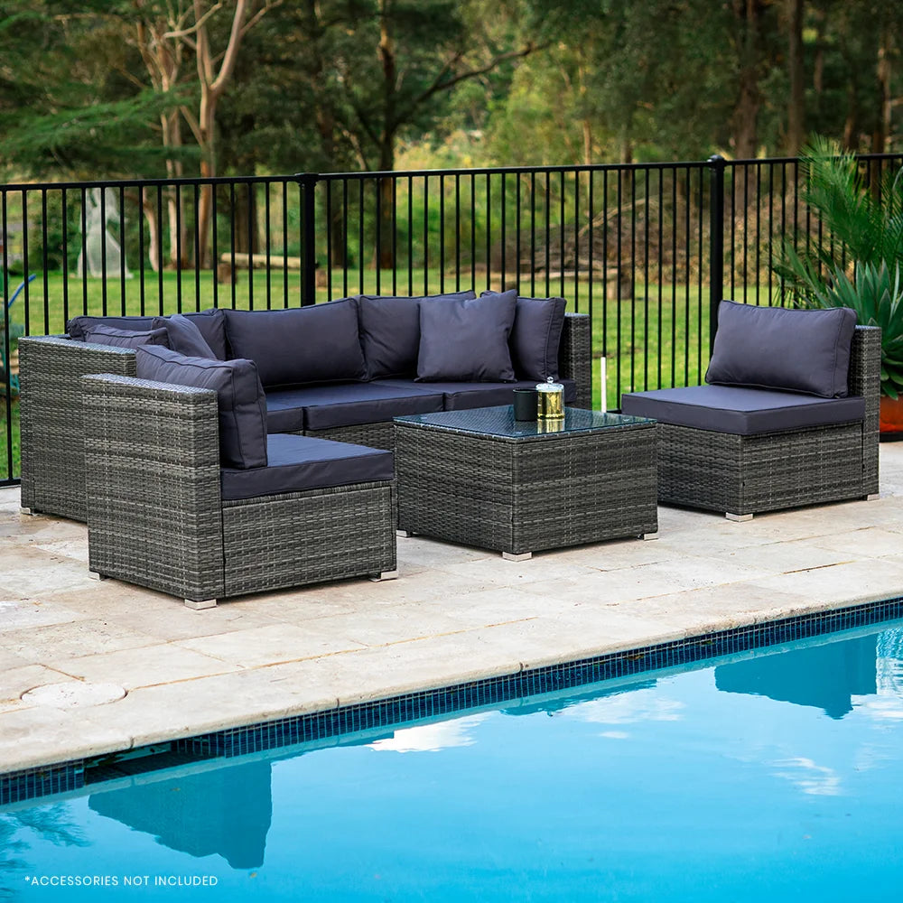 LONDON RATTAN 5 Seater Modular Outdoor Lounge Setting
