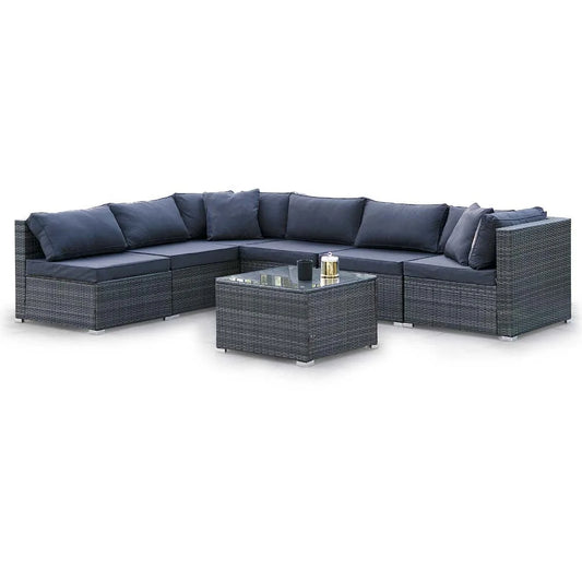 LONDON RATTAN 7 Piece 6 Seater Modular Outdoor Lounge