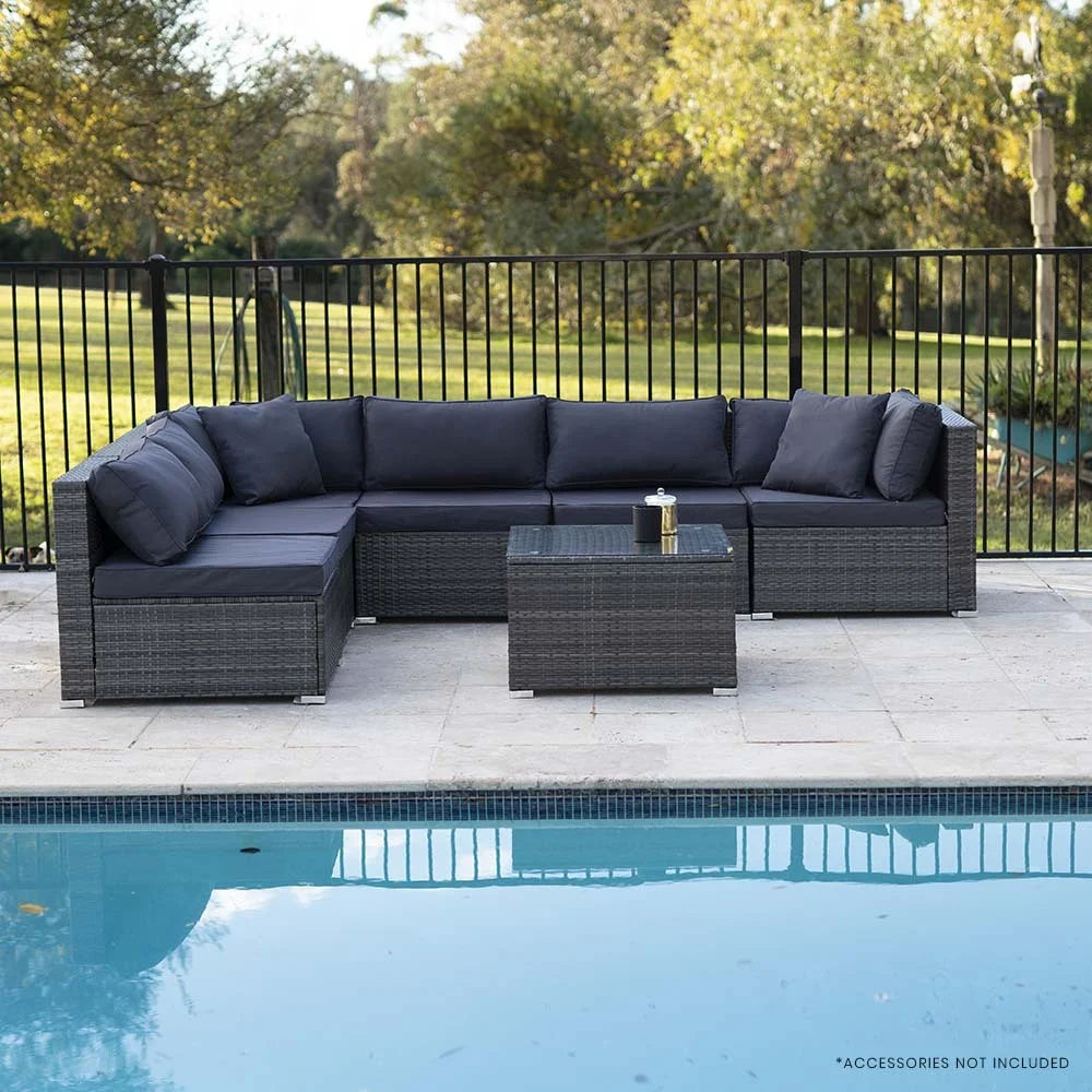 LONDON RATTAN 7 Piece 6 Seater Modular Outdoor Lounge