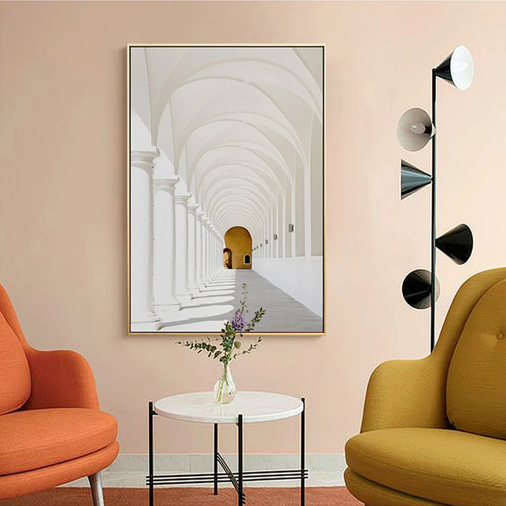Long Corridor Style A Wall Art - Gold Frame Canvas 50cm x