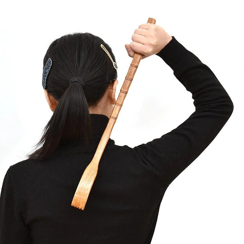 Long Handle Wooden Massage Scratcher Round Red - Health &