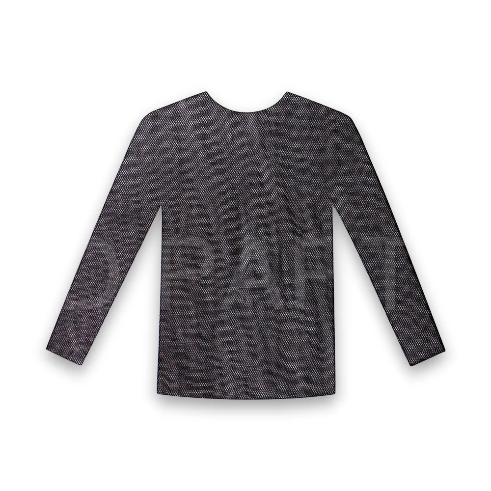 Long Sleeve STRETCH MESH TOP Round Neckline Blouse Shirt