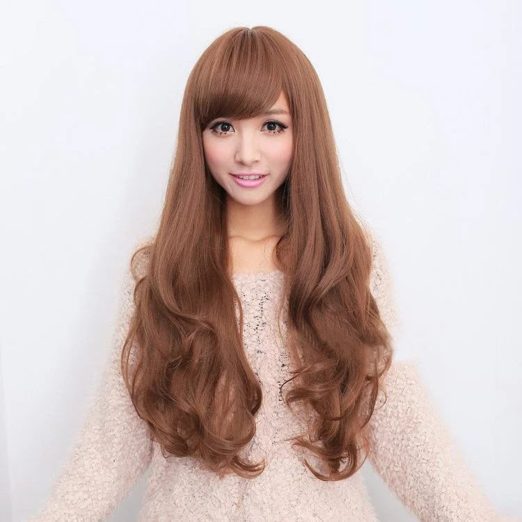 Long Wavy Curly Full Hair Wigs w Side Bangs Cosplay Costume