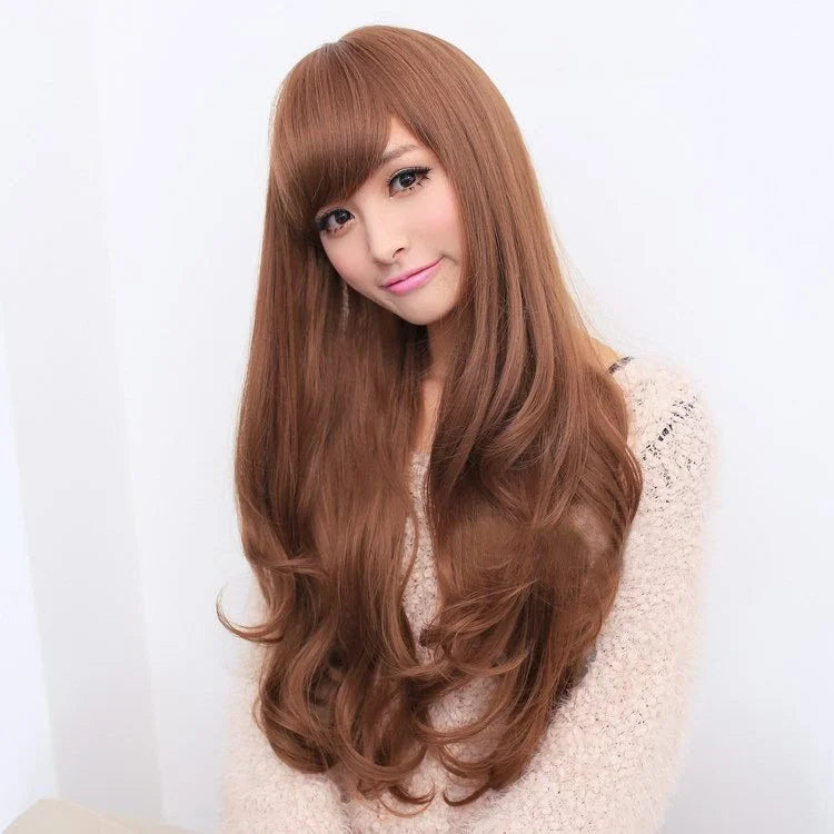 Long Wavy Curly Full Hair Wigs w Side Bangs Cosplay Costume