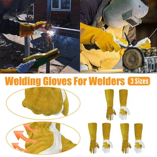 Long Welding Gloves Heat Resistant Leather Gloves for Grill