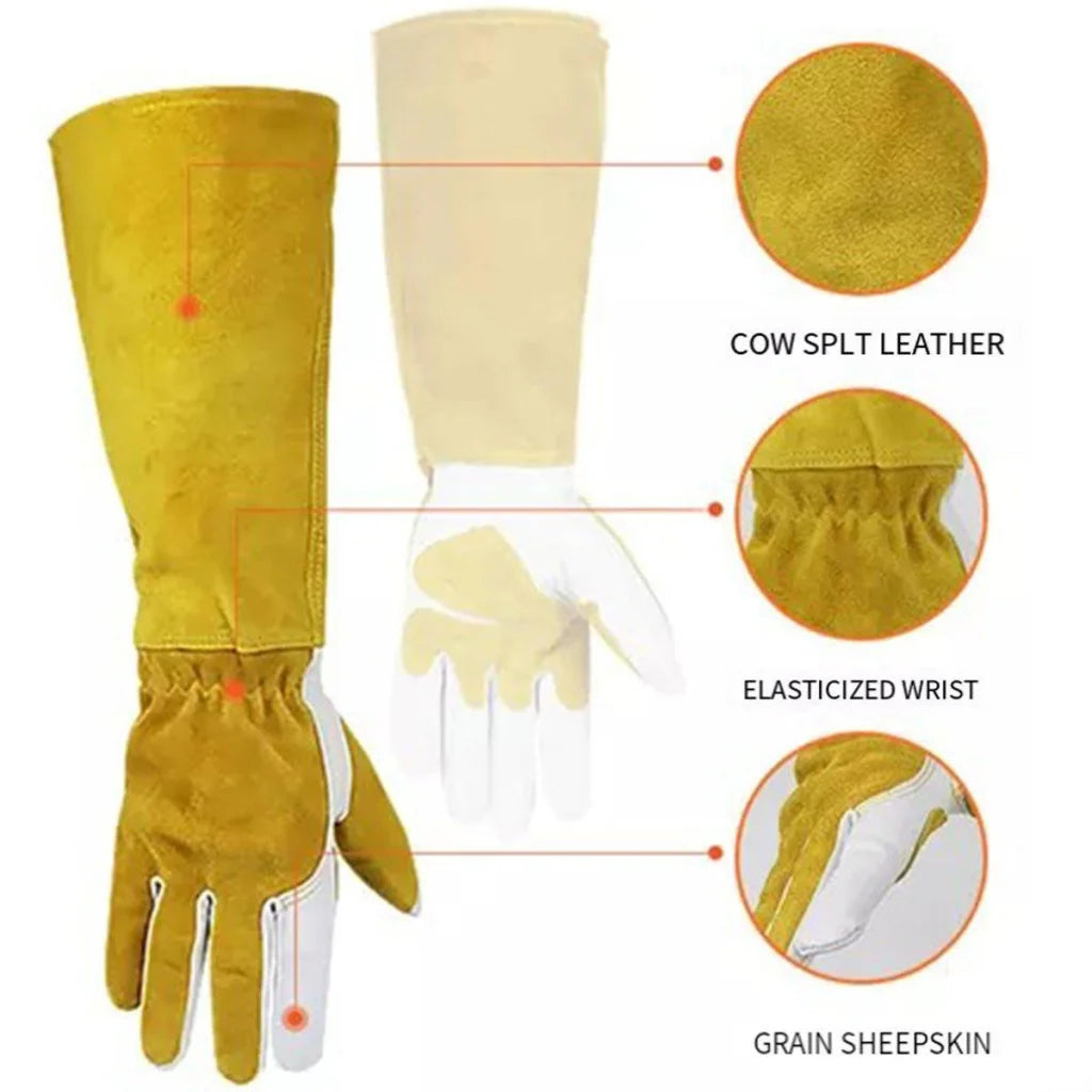 Long Welding Gloves Heat Resistant Leather Gloves for Grill