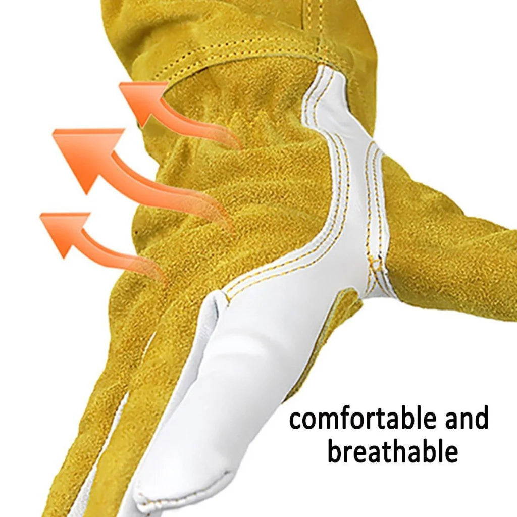 Long Welding Gloves Heat Resistant Leather Gloves for Grill