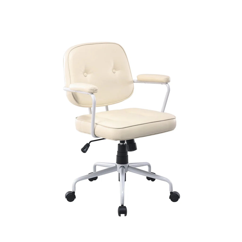 Louise Faux Leather Home Office Chair White Frame Beige