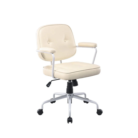 Louise Faux Leather Home Office Chair White Frame Beige