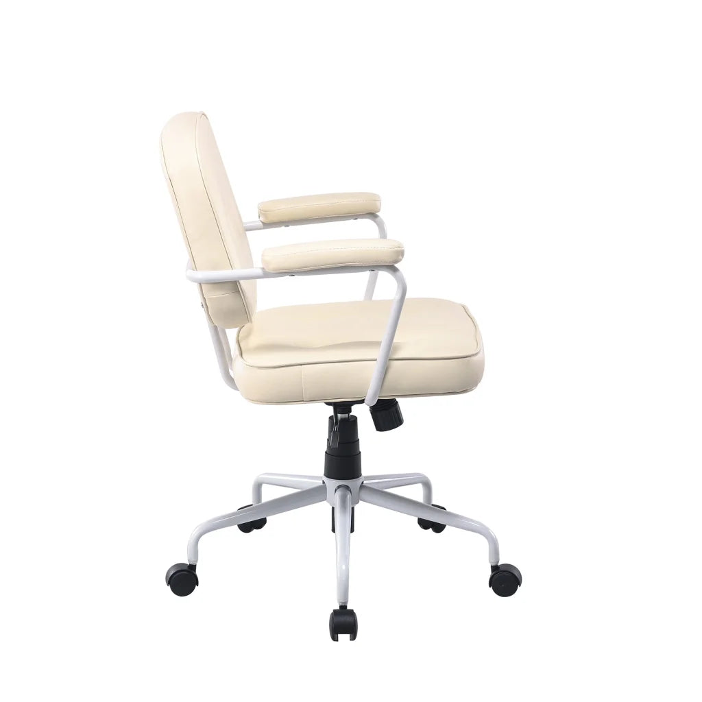 Louise Faux Leather Home Office Chair White Frame Beige