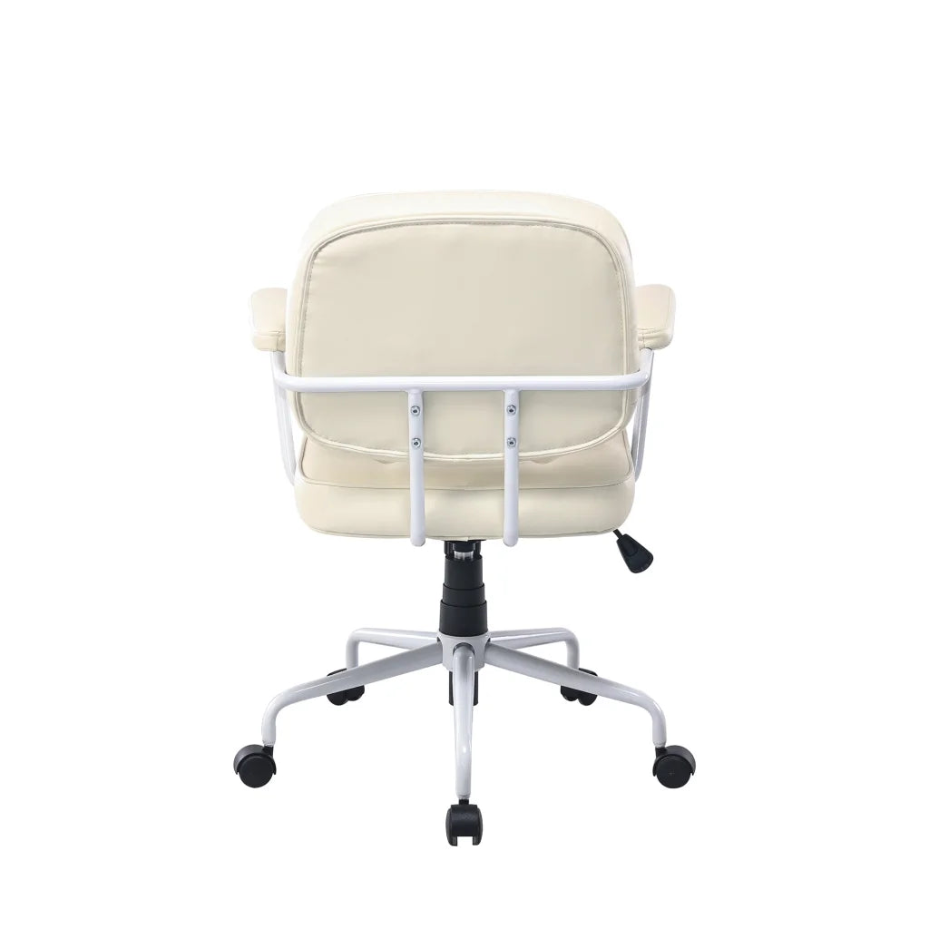 Louise Faux Leather Home Office Chair White Frame Beige