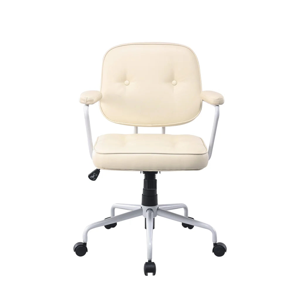 Louise Faux Leather Home Office Chair White Frame Beige