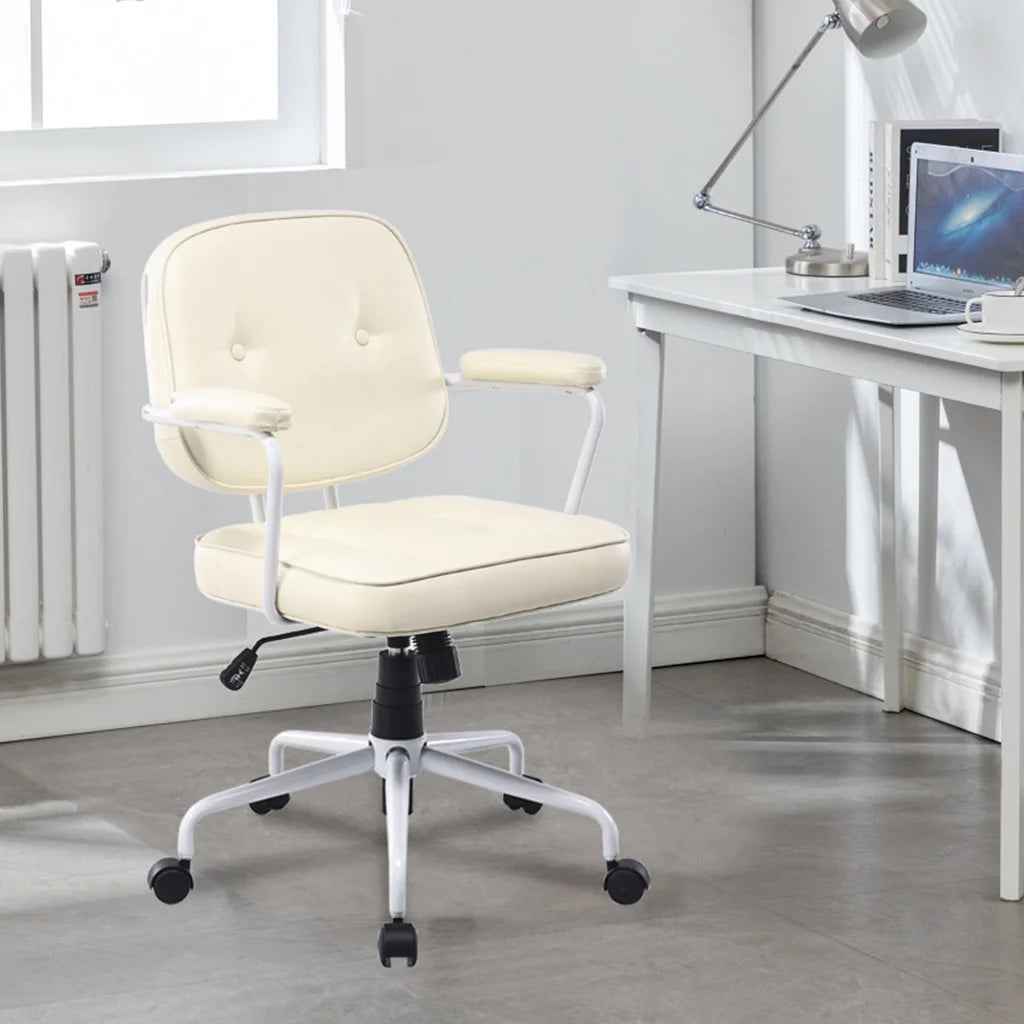 Louise Faux Leather Home Office Chair White Frame Beige